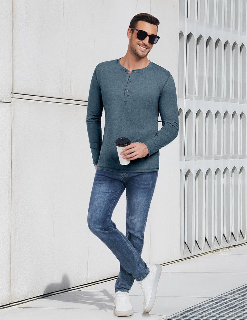 PEGENO Men's Casual Slim Fit Long Sleeve Henley T-Shirts Cotton Shirts (US X-Large, A1 VG-Blue) - Image 5